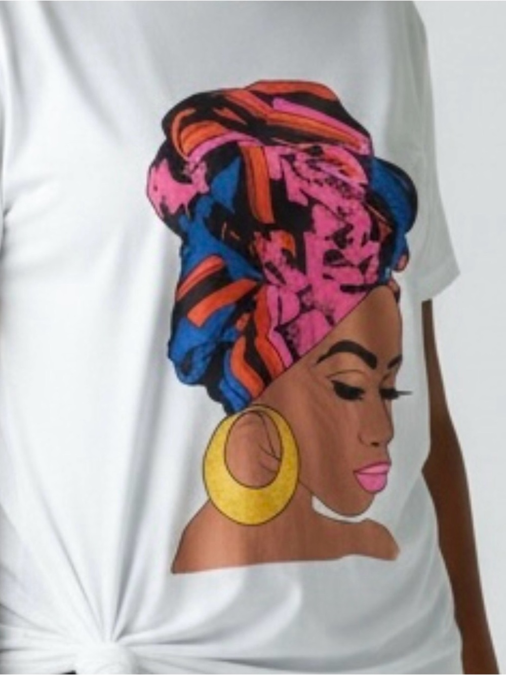 Ashley Stewart White Tee with Pink, Blue & a  Headwrap Graphic